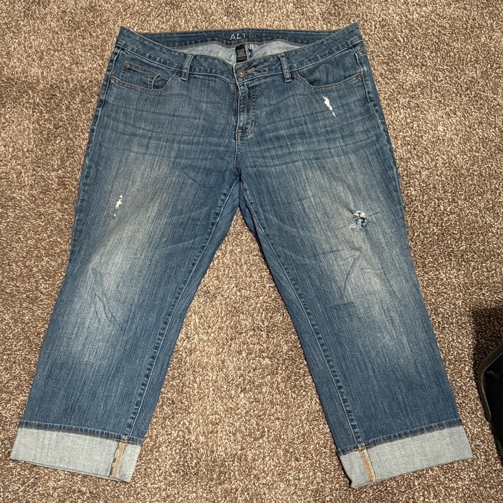 Medium Washed Distressed Blue Jeans